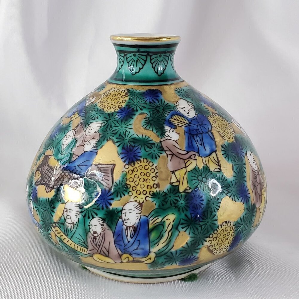 Antique Japanese Kutani Ware Aoki Mokumei Flower Porcelain Vase 4" Tall Gilt - Picture 11 of 14